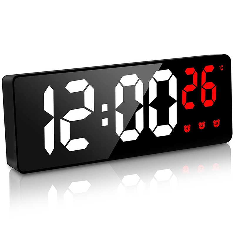 디지털 알람 시계 침대 옆 전원 공급 장치, 온도 디스플레이가있는 LED 시계, 밝기 조절 가능